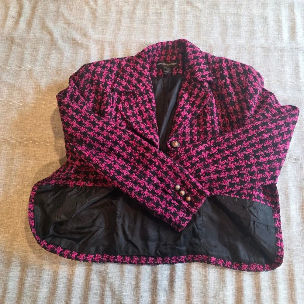 Sportswear Systems Pink Black Houndstooth Tweed Academia Blazr Wool Blend Size 4